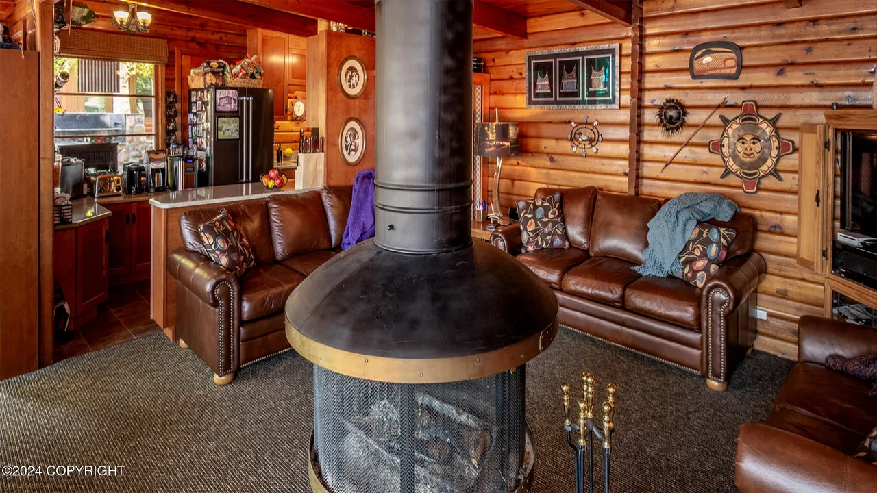 Main cabin kitchen with clock and bar pass-through